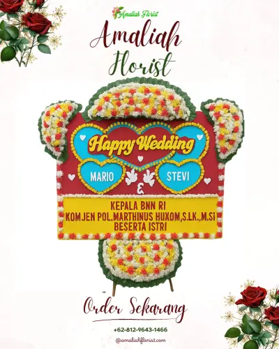 Karangan Papan Bunga Pernikahan di Menyali